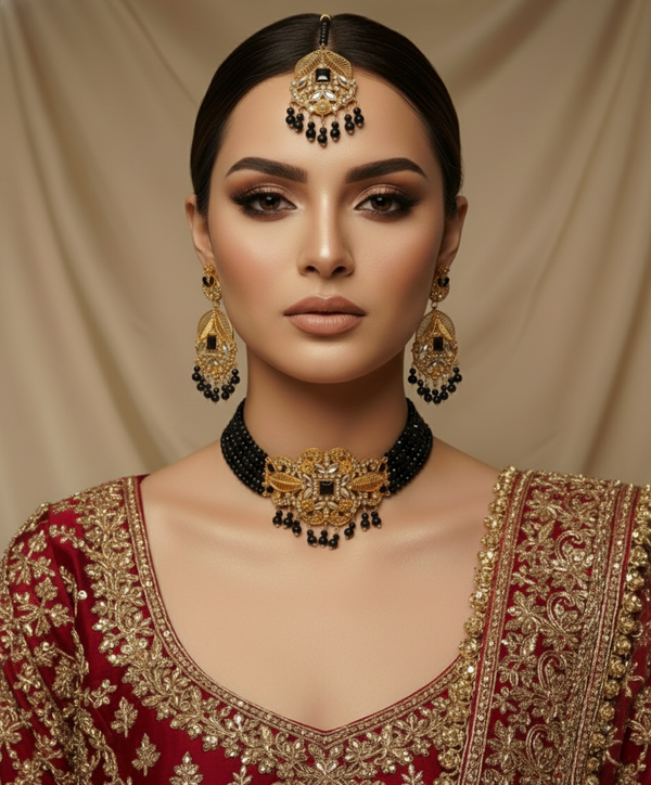 Elegant Black and Gold Traditional Jewelry Set