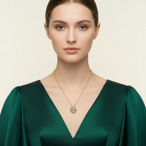 Magnetic Folding Heart Multicolor Leaf Clover Golden Necklace