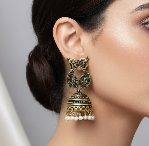 Opulent Allure: Indian Peacock Jhumka Earrings