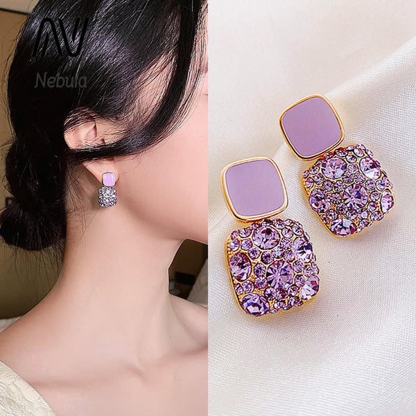 Purple Square Drop Geometric Earrings Dangles