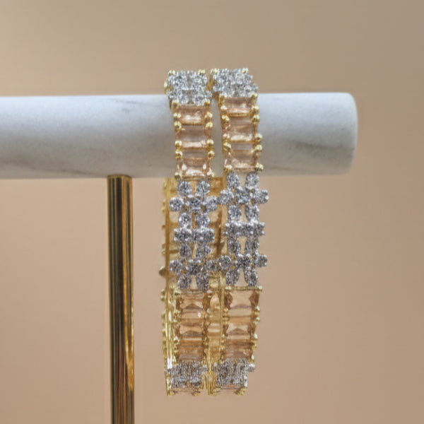 Starry Bloom: Champagne Stone & Gold-Tone Fashion Bangles (Set of 2)