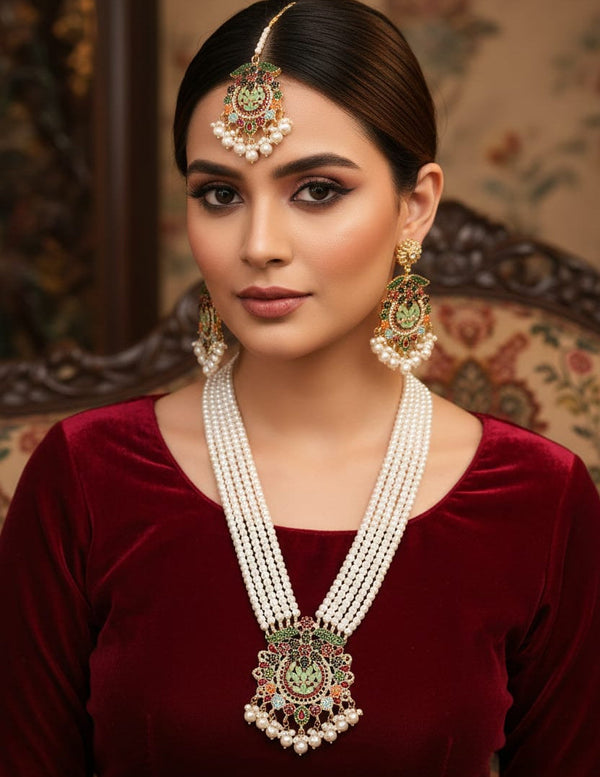 Traditional Kundan and Pearl Rani Haar Necklace Set