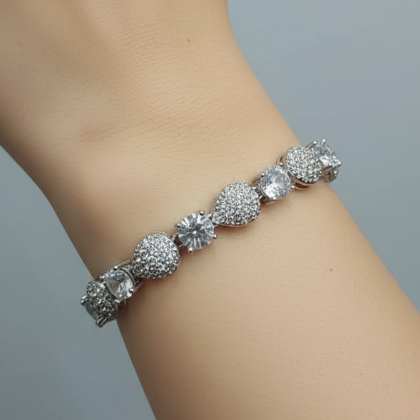 Glamorous Mixed-Stone Link Silver Bracelet