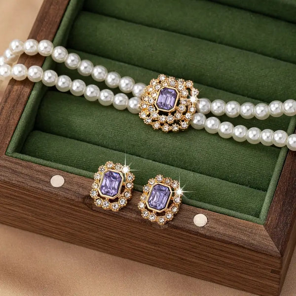 Elegant Pearl Effect: Light Purple Choker Necklace & Stud Earrings Set