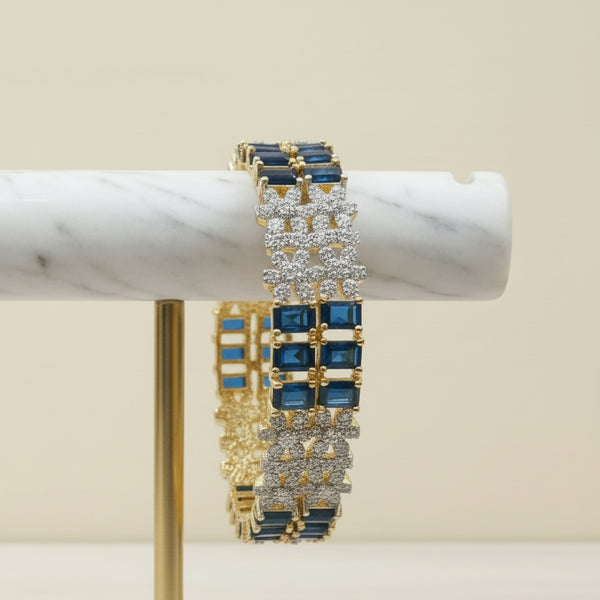 Starry Bloom: Blue Stone & Gold-Tone Fashion Bangles (Set of 2)
