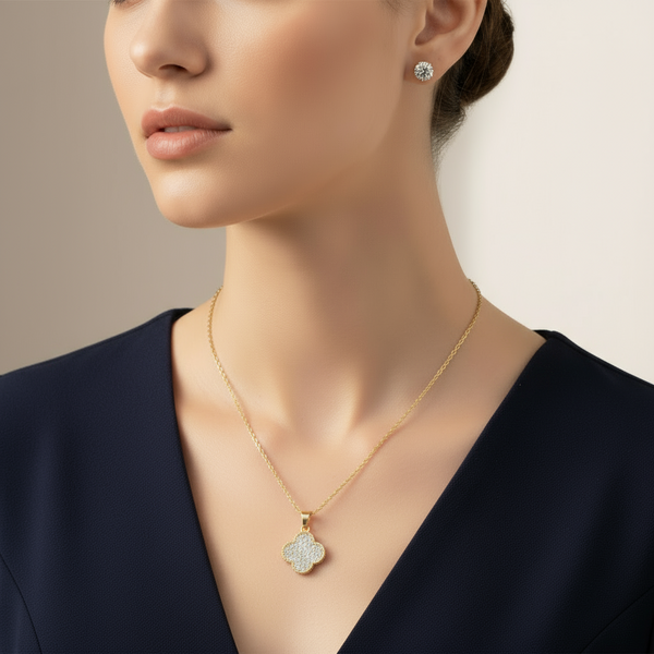 Pristine Elegance: White Stone Van Cleef Necklace Set