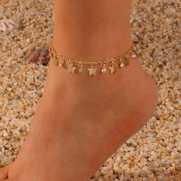 Rhinestone Butterfly Pendant Anklet