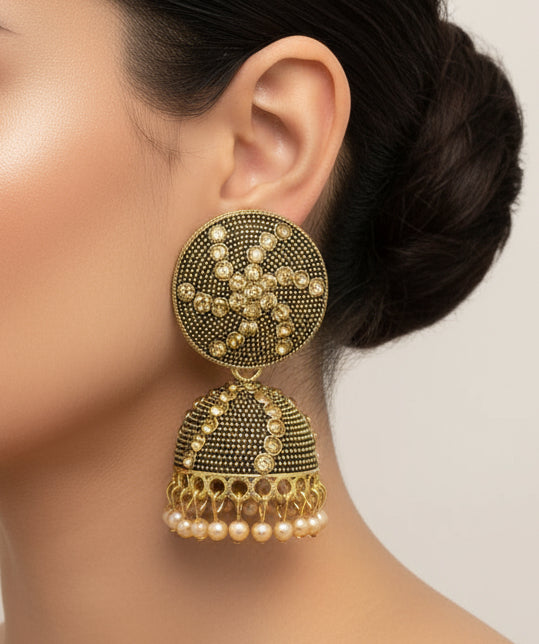 Vintage Indian Jhumka Earrings with Champagne Stone Accents