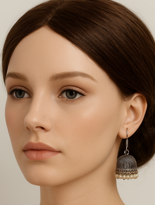 Vintage Elegance: Indian Oxidized Silver Jhumka Earrings