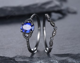 Timeless Elegance: Sapphire and Moissanite Promise Couple Rings