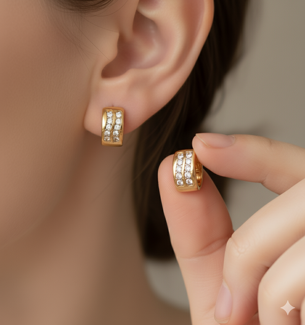 Two-Row Gemstone-Set Hoops Earrings