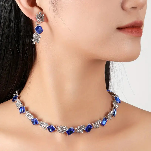 Exquisite Craftsmanship: Our jewelry set features high-quality rhinestones meticulously Blue set in an elegant geometric pattern, exuding brilliance and sophistication for a timeless look