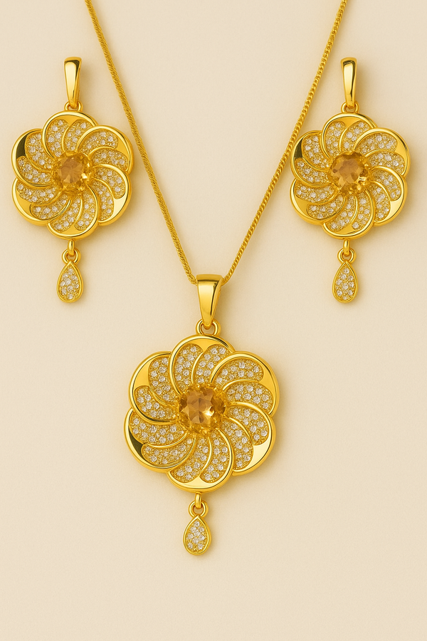 Golden Floral Diamond-Cut Jewelry Set
