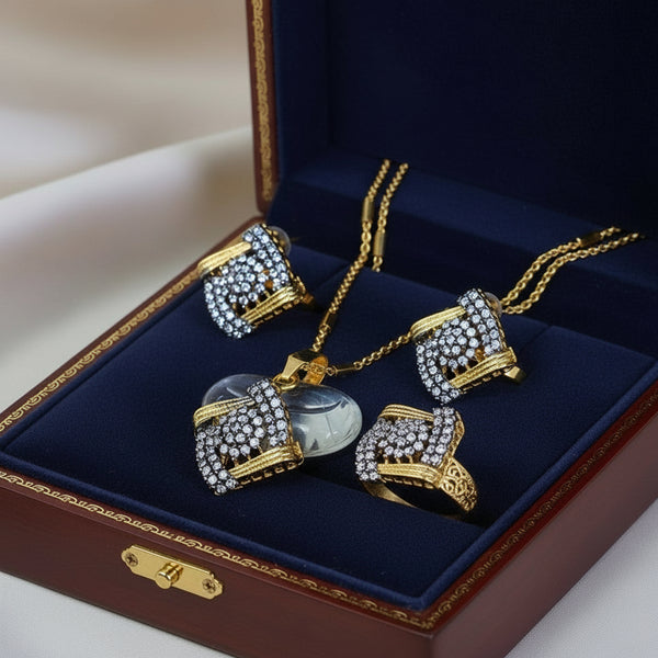 Luxurious Gold-Plated White Stone Combo Set