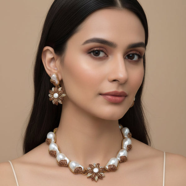 Designer Mother of Pearl and Stone-Embellished Choker Set