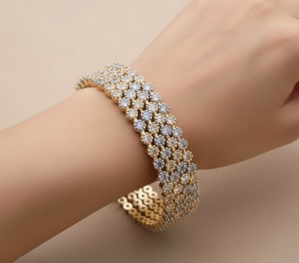 Double-Tone Sleek Set Of 4 CZ Diamond Bangles