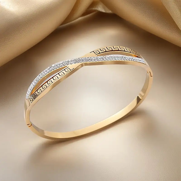 Luxurious Golden Bracelet with White Stones