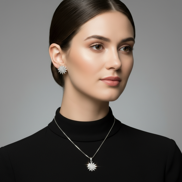Silver Petal Ensemble: Flower Necklace Set