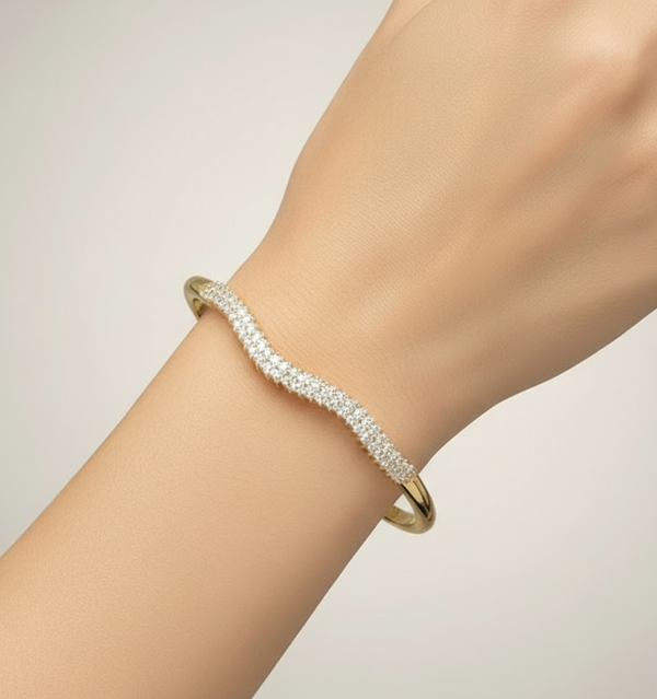 Elegant Xuping Gold-Tone & Crystal Wave Bracelet