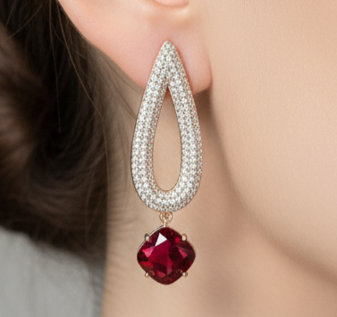 Sparkling Statement Xuping Earrings with Ruby Hues