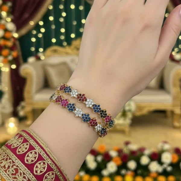 American Diamond (AD) / CZ Multi-Color Stone Flower Bangle Set