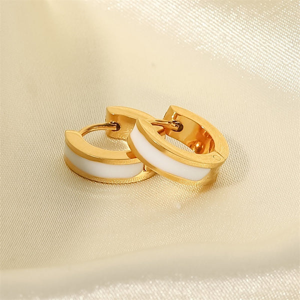 Gold Plated enamel stainless steel round studs earrings / hoops