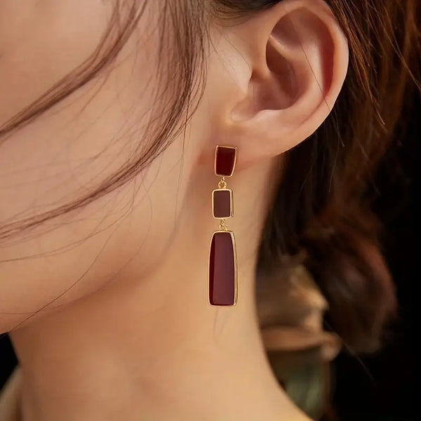 Retro Geometric Red Earrings