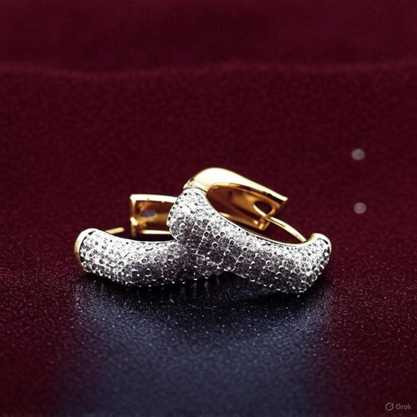 Xuping Square Geometric Huggie Earrings with Pavé Cubic Zirconia - Gold Tone