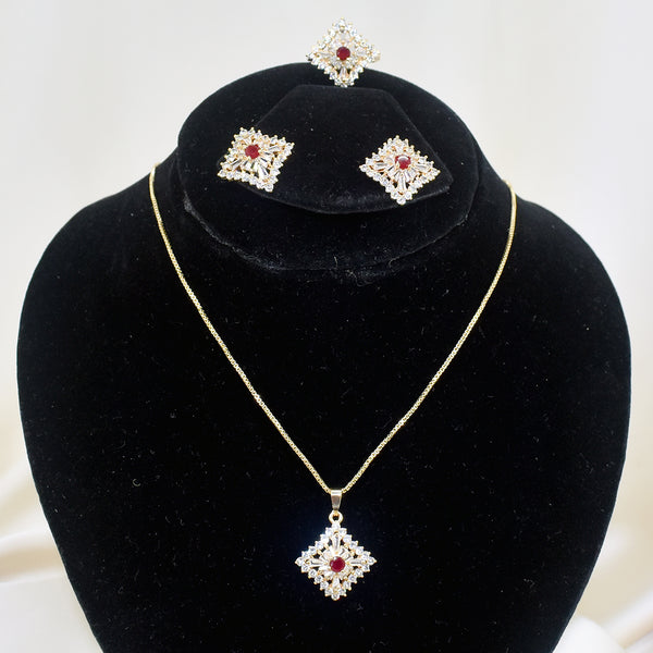 Golden Diamond-Shaped Neckless Combo Set