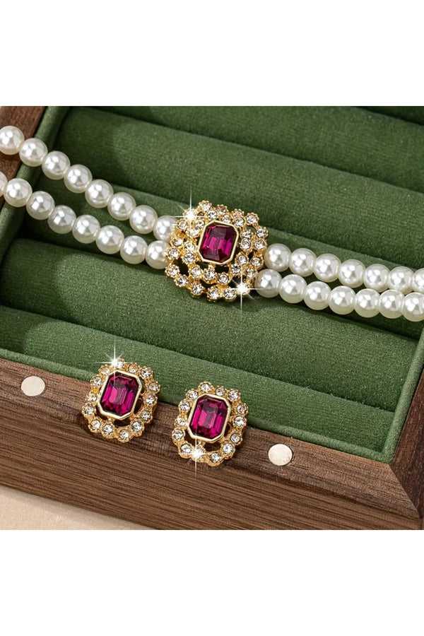 Elegant Pearl Effect: Pink Choker Necklace & Stud Earrings Set